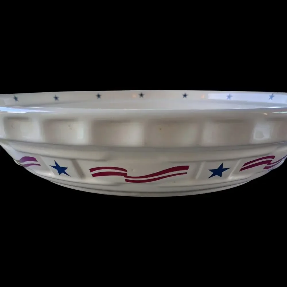 Longaberger Pottery All American Blue Stars & Red Stripes 10 1/2“ Deep Pie Plate